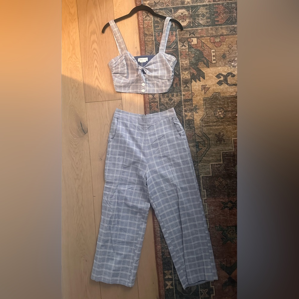 NWT lovers and friends gingham set pants and tie crop top XS
